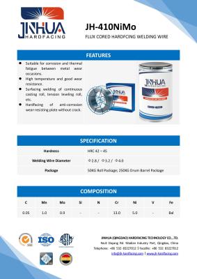 China Apto para la corrosión y la fatiga térmica entre las ocasiones de desgaste del metal JH-410NiMo Flux Core Hardfacing Welding Wire en venta