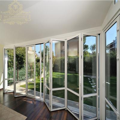 China Cheap Heavy Duty Aluminum Patio Doors Accordion Folding Door Folding Proof Hurricane Heat Insulation Fancy Security Outdoor Bifold Glass Door for sale