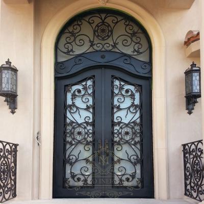 China Factory Price Anti-theft Luxury Design Top Level Quality Customized Entrance Doors Front Wrought Iron Door For Luxury Villa for sale