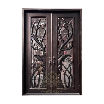 China Anti-theft European Style Customized Iron Doors Front Wrought Iron And Glass Exterior Main Entry Door for sale