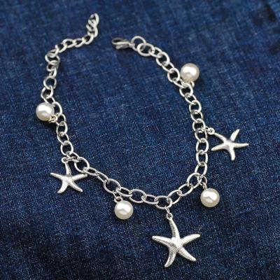 China Casual/Sporty Women Stainless Steel Link Chain Starfish Pearl Anklet Island Beach Pendant Jewelry for sale