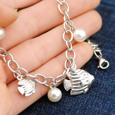 China Stainless Steel Pearl Island Beach Jewelry Casual/Sporty Fish Link Chain Dangle Women Anklet for sale