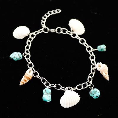 China Natural Charm Anklet Vintage Shell Conch Turquoise Stainless Steel Irregular Anklet for sale