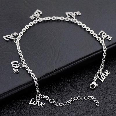 China Vintage LOVE Heart Dolphin Butterfly Anchor Cross Key Lock Clover Stainless Steel Charm Anklet Chain for sale