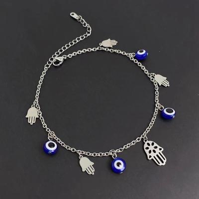 China The Other New Hand of Fatima Blue Eye Devil's Eye Stainless Steel Charm Anklet Chain for sale