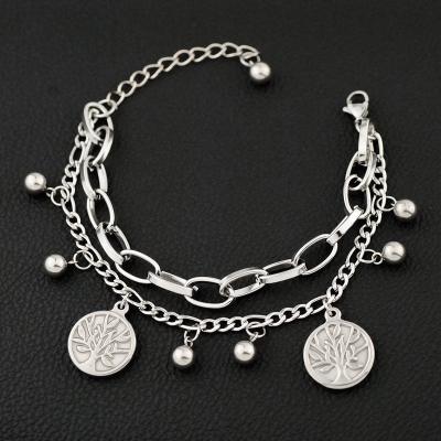 China Two Layer Bead Stainless Steel Pendant Bracelet Charm Punk Tree of Life for sale