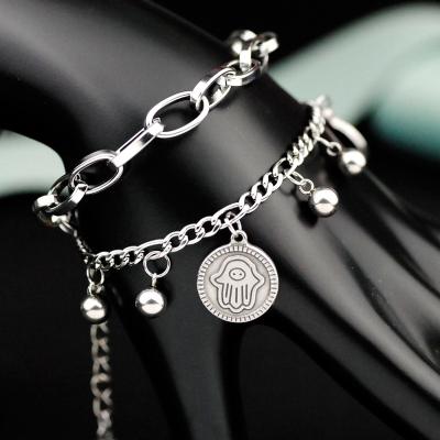 China Punk Charm Palm Bead Pendant Two Layers Stainless Steel Bracelet for sale