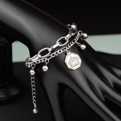 China Two Layer Stainless Steel Bracelet Charm Crown Bead Punk Pendant for sale