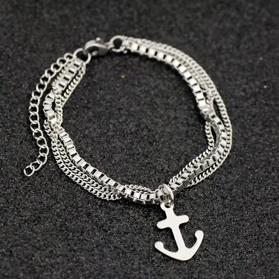 China FASHIONABLE Popular Three Layer Stainless Steel Anchor Pendant Chain Bracelet for sale