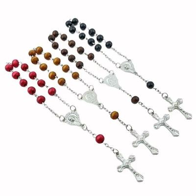 China CLASSIC Catholic Wooden Cross Bead Rosary Pendant Our Lady Of Sorrows Bracelet With Box for sale