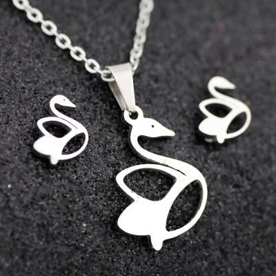 China TRENDY starfish Goose Bear bow tie maple leaf Angel circle Rose clover Stainless Steel Earrings necklace jewelry set for sale