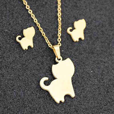 China Romantic Cat Unicorn Elephant Bear Infinity Dolphin Aircraft ECG Flower Stainless Steel Necklace Earrings Necklace Jewelry Set Gold Plated for sale