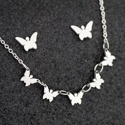 China New FASHIONABLE Clover Butterfly Heart Cross Infinity Star Chain Necklace Stainless Steel Earrings Jewelry Set for sale