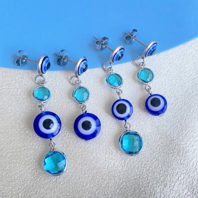 China Other Evil Eyes Blue Eyes Crystal Pendant Stainless Steel Stud Earrings for sale