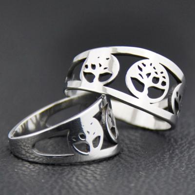 China Vintage Fashion Stainless Steel Hollow Tree Of Life Ring Wholesale for sale