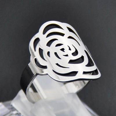 China Romantic Woman Charm Stainless Steel Hollow Rose Flower Ring Wholesale for sale