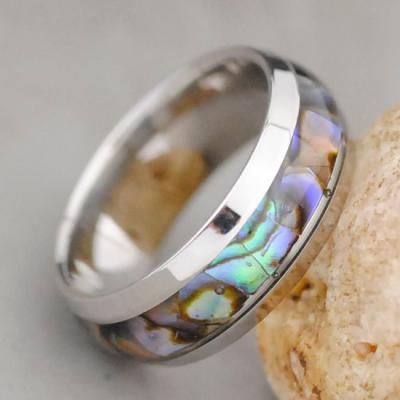 China Fashion Mens Womens Stainless Steel Abalone Shell Ring for sale