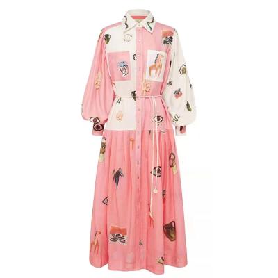 China 2021 autumn and winter new fashion women's high-end floral dress Anti-wrinkle high-end foreign base mother's long-sleeved skirt for sale