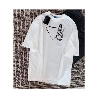 China Mid-long T-shirt regular high-end clothing branded logo new high-end women's summer BV2022 Pure cotton short-sleeved T-shirt for sale