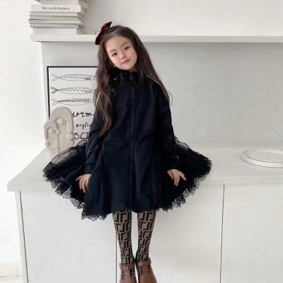 China Anti-wrinkle 2021 new autumn and winter new products children's clothing girls dress ribbon yarn skirt kids zipper jacket stitching skirt for sale