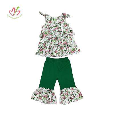 China Wholesale Bulk Kids Casual Sleeveless Tops Girl's Clothing Set Summer Flower Print Ruffle Pants Fashion Girl's Boutique Sets for sale