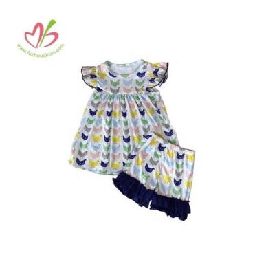 China High quality children's boutique digital clothes printing new kids washable clothing sets ruffle design baby summer applique outfit for sale