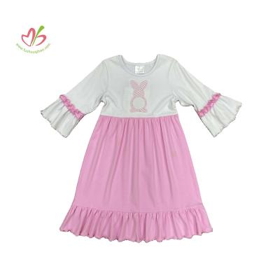 China Breathable Easter Design Bunny Applique Girl's Dress Ruffle Sleeve Boutique Teen Girls Dresses for sale