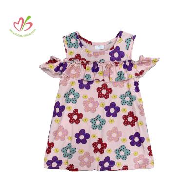 China Breathable Colorful Flower Printed Girls Dress Super Soft Cotton Spandex Baby Dresses Ruffle Design Kids Girl Sleeveless Mini Dress for sale