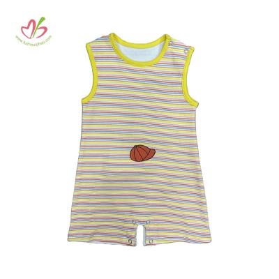 China Multi Short Sleeve Stripe Cartoon Design Baby Clothes Sleeveless Infant Jumpsuit Knitted Baby Romper With Snap On Shoulder for sale