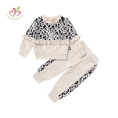 China Baby Toddler Autumn Outfits Anti-Shrink Infant Leopard Clothes Sets Ruffle Sweater And Pants Toddler Winter Clothing Set for sale