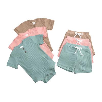 China Solid Color Breathable Ribbed Unisex Baby Clothing Sets for sale