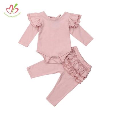 China New Fashion Boutique Baby Outfits Ruffle Design Anti-Shrink Romper Baby Girl Kids Lovely Pants 2pcs Clothing Set for sale