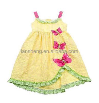 China Sustainable Little Girls Cotton Seersucker Ruffles Cami Dress for sale