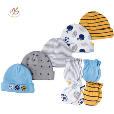 China Hot Selling Baby Clothes Baby Mittens Set With Hat Soft Cotton Knitted Baby Dots 0-24m for sale