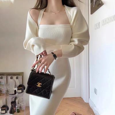 China New Style Anti-pilling Neck Knitted Dress Women Lightweight Luxury White Hanging Two-piece Sweater Dress for sale