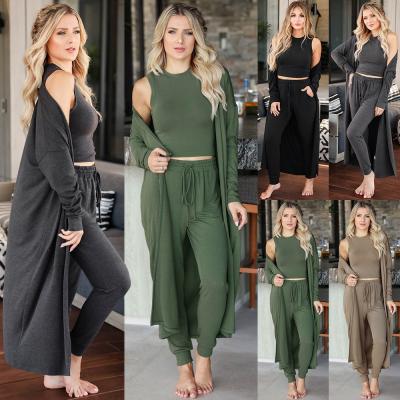 China Other fashion knitted three set ladies knitted thin temperament suit vest and pants set sweater for women for sale