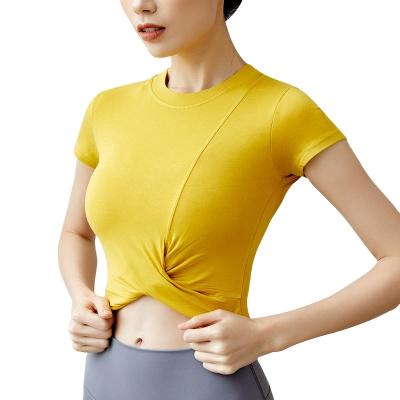 China 2021 New Summer Solid Color Fitness Breathable Tight Tops High-elastic Yoga Clothes Women's Sports Blouse for sale