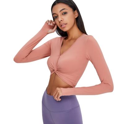 China Breathable Yoga Tight Wear Long Sleeve Off-The-Shoulder Sports Top Womens Gym Running T-Shirt for sale