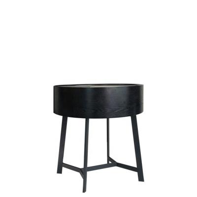 China Best Modern Storage Bedroom Furniture Black Round Simple Nightstand Small Bedside Tables for sale