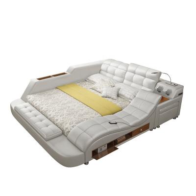 China (Size)samrt Adjustable Customizable Bed With Multi-Function Leather Massage And Music Bed Solid Wood Frame for sale