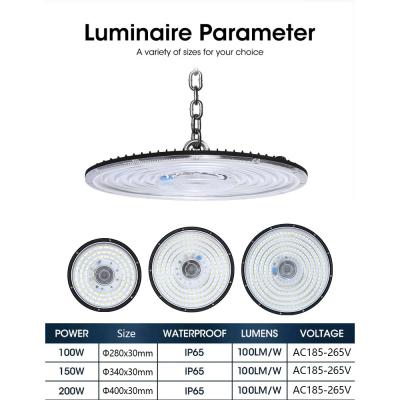 Chine L'UFO à LED 100W 150W 200W 300W 400W Éclairage industriel Lampe de baie haute entrepôt Garage Canopy Light L'UFO à LED haute baie lumière à vendre