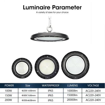 Chine KCD Super Market Lumière haute luminosité de l'industrie de l'ingénierie IP65 100W 150W 200W 3000k Longue durée de vie OVNI lumière LED haute baie à vendre