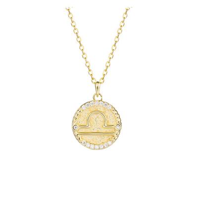 China FASHIONABLE Crystal Necklace Pendant Zodiac Necklace 925 Sterling Silver Jewelry 14k Gold Plated Coin for sale