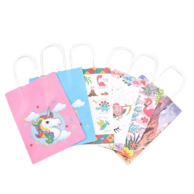 China 2021 Style Recyclable Simple Cartoon Kraft Paper Bag Cute White Holiday Packing Gift Bag for sale