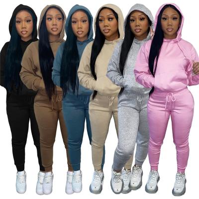 China Autumn Women's Breathable Winter Thick With Top Women Sweatsuit Jogger Sweatpants Hoodie 2021 Fleece Clothing Set Tracksuit for sale