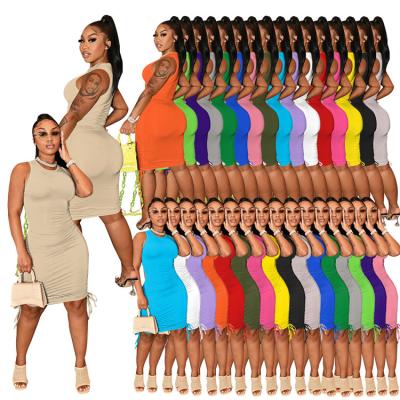 China 2021 Anti-wrinkle sexy ladies stacked plus size tank club dress summer women wear Bodycon short dresses for sale