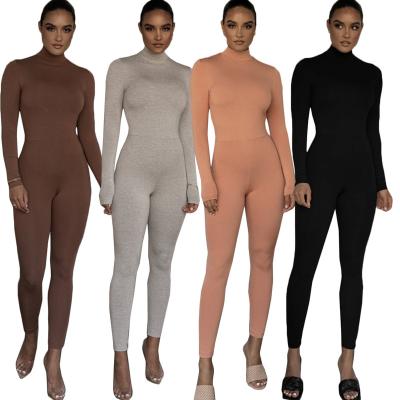 China Anti-pilling 2022 New Arrivals For Women Solid Bodycon Jmupsuits Romper Turtle Neck Custom Logo Long Sleeve Bodysuit Tight for sale