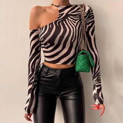 China 2022 New Spring QUICK DRY T-shirt Fashion Leopard Crop Printed Sexy Strapless Casual Long Top For Ladies for sale