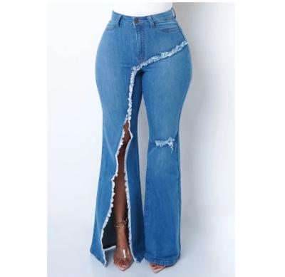 China Breathable New Arrivals Mid Waist Ladies Pants Ripped Denim Women Wide Leg Jeans Flared Woman for sale