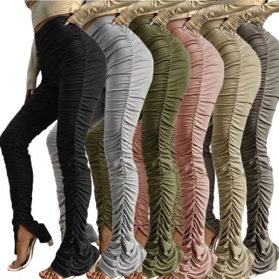 China Wholesaler 2022 New Fashion Anti-pilling Solid Side High Waist Casual Pants Split Tight Stacked Pants For Ladies for sale